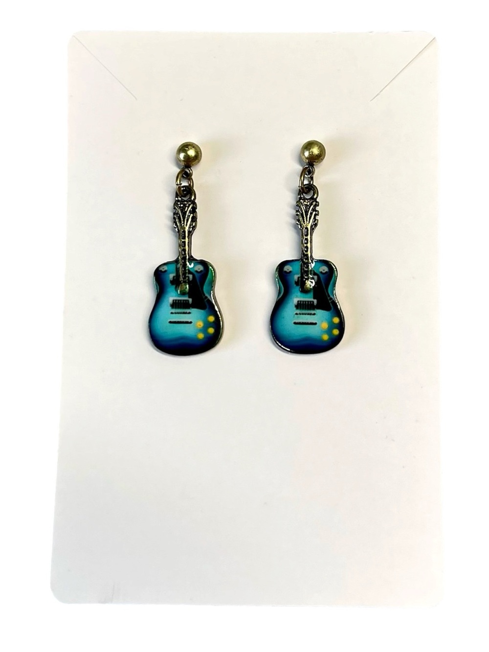 Musical Guitar Drop Dangle Earrings Antique Gold Blue Black